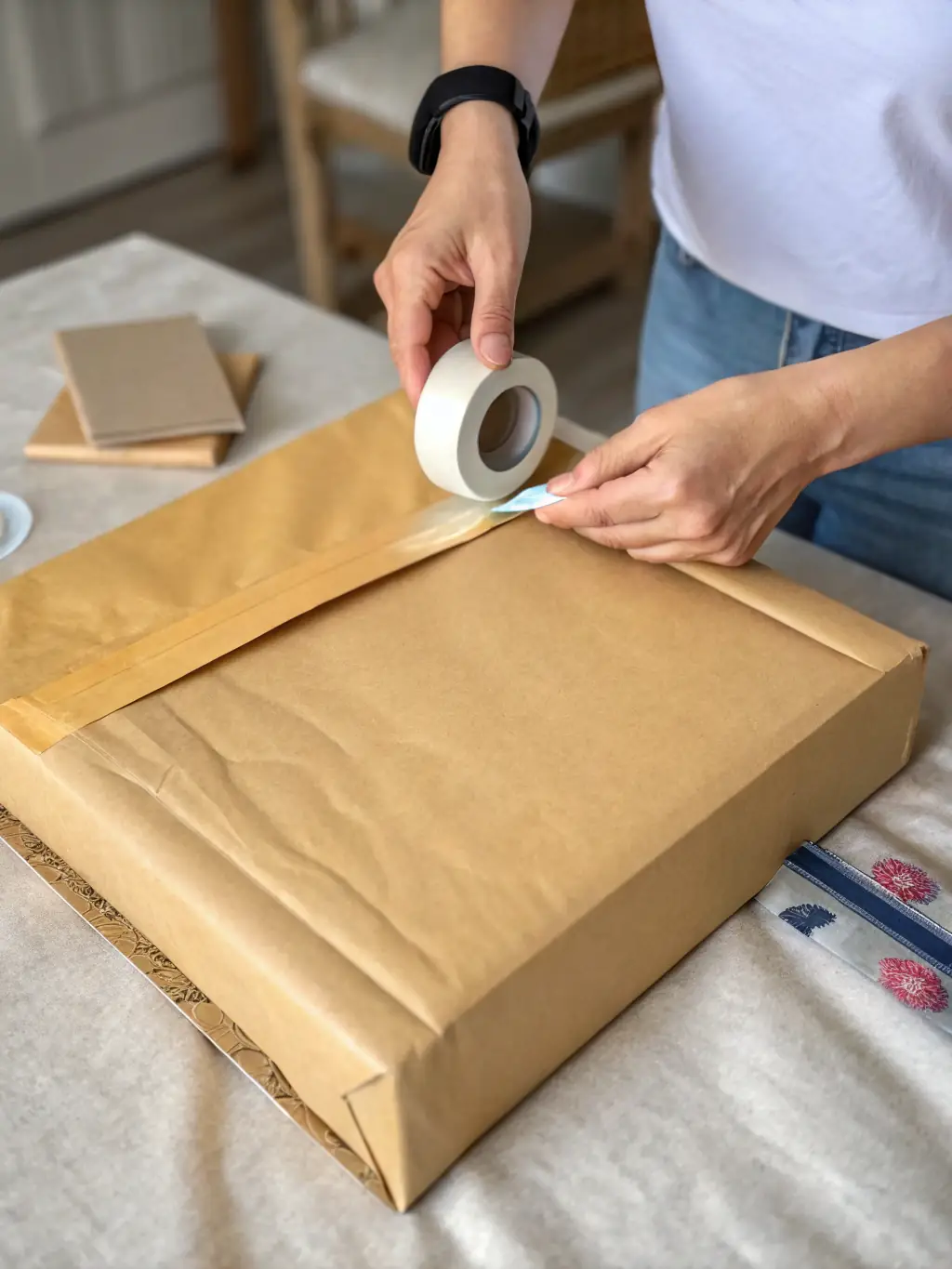A durable courier mailer being securely sealed, ready for dispatch, showcasing its strength and reliability for safe shipping of e-commerce products.